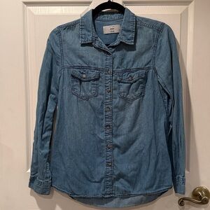 NEW LOOK DENIM Women’s Cotton Blue Long Sleeve Button Down Shirt